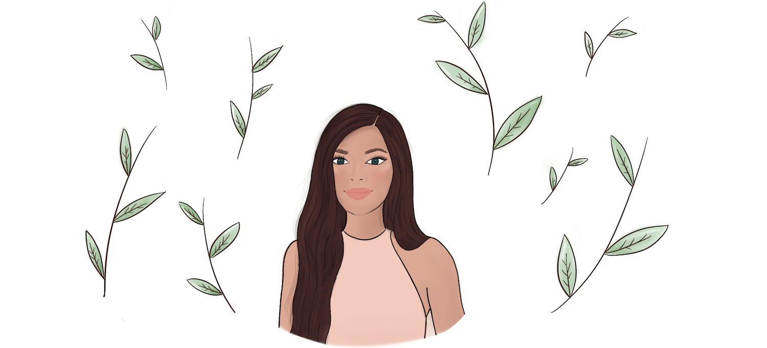 Drawing of Amanda surrounded by leaves